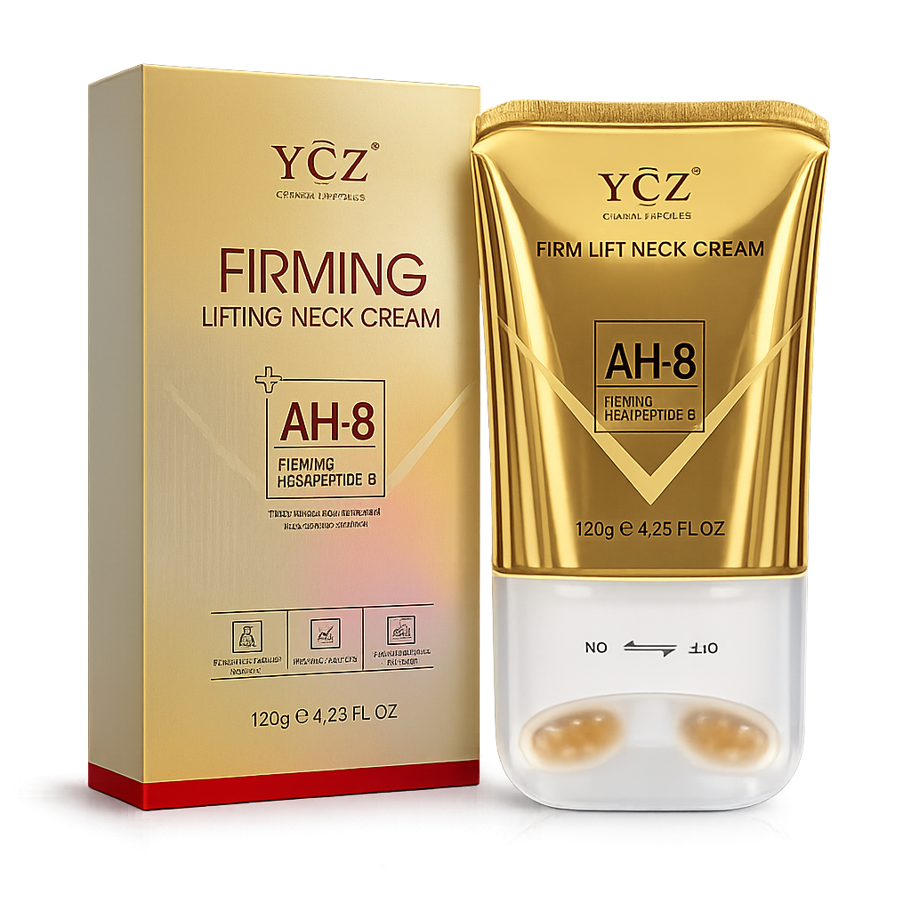 YCZ Firm Lift Neck Cream AH-8 en su empaque dorado